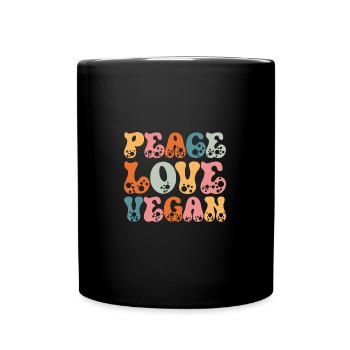 Vegan Peace Love Retro Vegetarian - Tasse einfarbig - Schwarz - Vorne