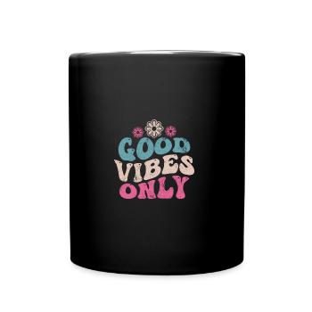 GOOD VIBRATIONS RETRO HIPPIE CHILL 70s GIFT - Full Colour Mug - black - Front
