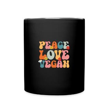 Vegan Peace Love Retro Vegetarian - Tasse einfarbig - Schwarz - Vorne