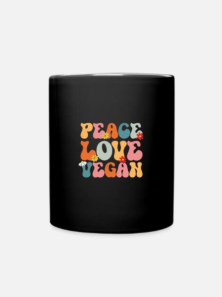 Vegan Peace Love Retro Vegetarian - Tasse einfarbig - Schwarz