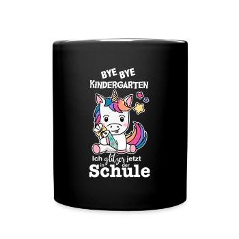 Schulkind Einhorn (bunt/weiß) - Tasse einfarbig - Schwarz - Vorne