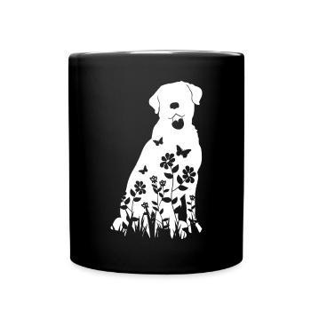 Labrador Blumenmuster Silhouette Hund Lover Geschenk - Tasse einfarbig - Schwarz - Vorne