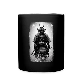 Japanischer Samurai Krieger mit Samuraischwert - Tasse einfarbig - Schwarz - Vorne