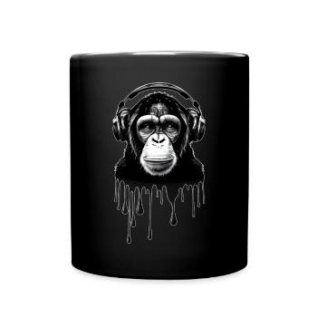 Schimpanse mit Kopfhörer Affe DJ Musik Festival - Tasse einfarbig - Schwarz - Vorne