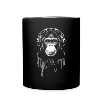 Schimpanse mit Kopfhörer Affe DJ Musik Festival - Tasse einfarbig - Schwarz - Vorne