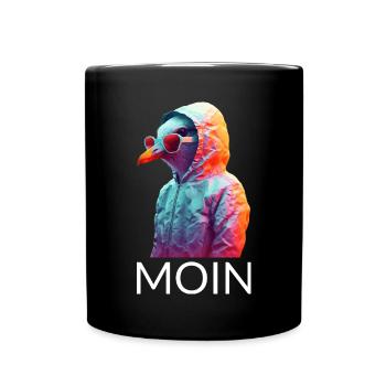 Möwe mit Sonnenbrille Moin Coole Möwen Seevogel - Tasse einfarbig - Schwarz - Vorne