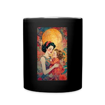 Mother with Child in Front of Moon - Retro 50s - Full Colour Mug - black - Front