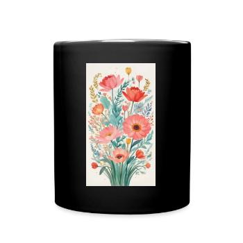 Blumenstrauß - Tasse einfarbig - Schwarz - Vorne