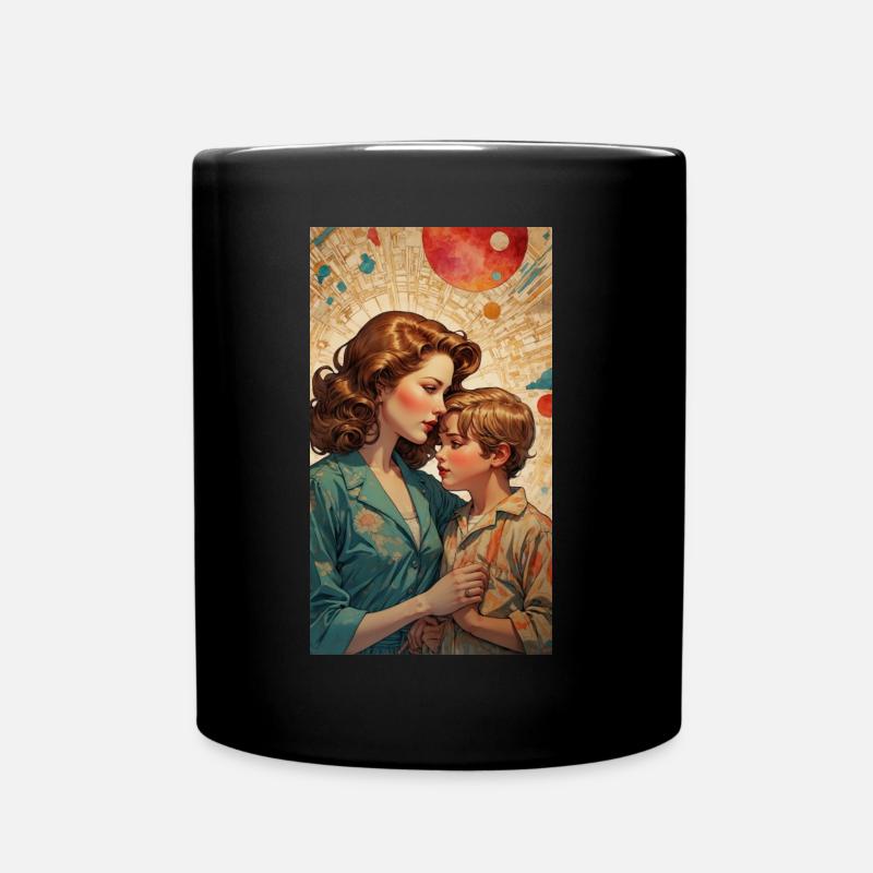 Mutter Kind - Retro 50er Jahre - Illustration - Tasse einfarbig - Schwarz