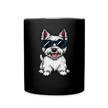 Cartoon West Highland Terrier with Sunglasses - Full Colour Mug - black - Front