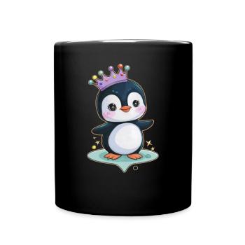 Cute Cartoon Kawaii Penguin with Cute Crown - Full Colour Mug - black - Front
