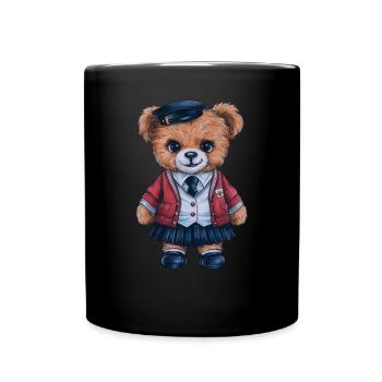 Cute teddy bear with trational school uniform - Full Colour Mug - black - Front
