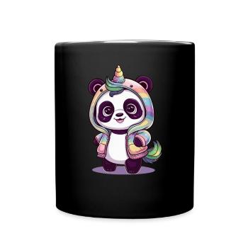 Niedlicher Einhorn Panda - Tasse einfarbig - Schwarz - Vorne