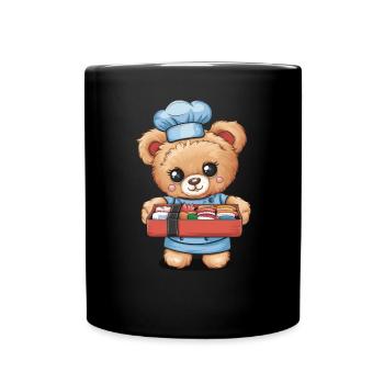 Kawaii Teddy Bear with Colorful Lunch Box - Full Colour Mug - black - Front