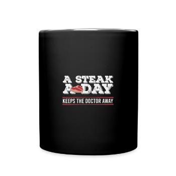 Steak A Day Funny Diet Anti-Vegan - Full Colour Mug - black - Front