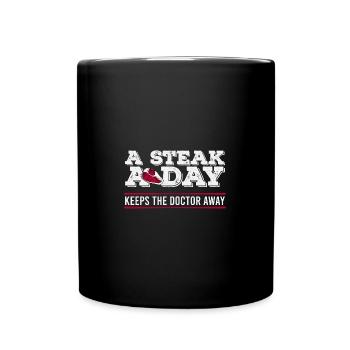 Steak A Day Funny Diet Anti-Vegan - Full Colour Mug - black - Front