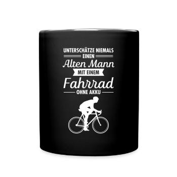 Alter Mann Mit Fahrrad Ohne Akku - Tasse einfarbig - Schwarz - Vorne