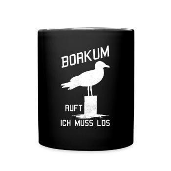 Borkum Ostfriesland Nordsee Möwe - Tasse einfarbig - Schwarz - Vorne