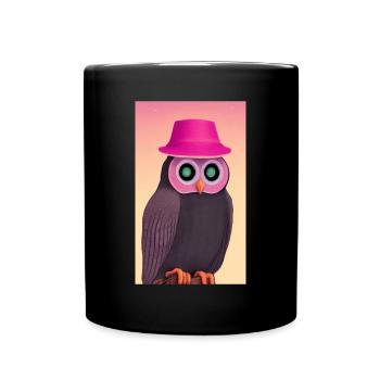 Eule mit Hut - Tasse einfarbig - Schwarz - Vorne