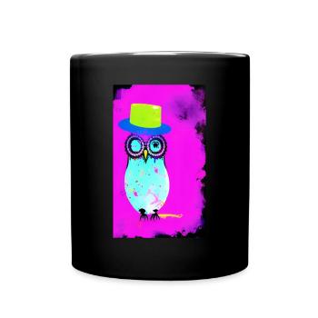 Eule mit Hut - Tasse einfarbig - Schwarz - Vorne