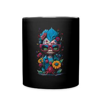 Illustration de zombies avec des lunettes de soleil et des fleurs - Mug uni - noir - Devant