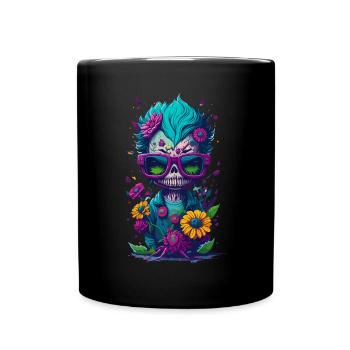 Illustration de zombies avec des lunettes de soleil et des fleurs - Mug uni - noir - Devant