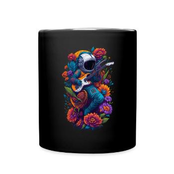 Astronaut mit E-Gitarre und Blumen Illustration - Tasse einfarbig - Schwarz - Vorne