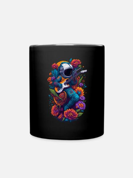 Astronaut mit E-Gitarre und Blumen Illustration - Tasse einfarbig - Schwarz