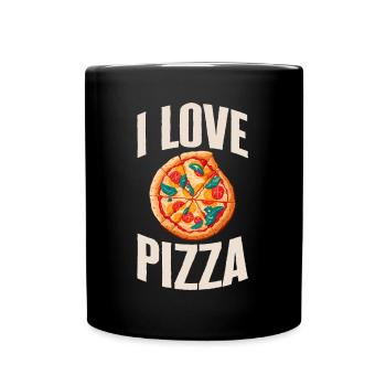 Ich liebe Pizza- Lustiger Pizza-Liebhaber Spruch - Tasse einfarbig - Schwarz - Vorne