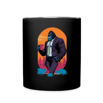 Illustration des années 80 d’un gorille avec une tasse de café - Mug uni - noir - Devant