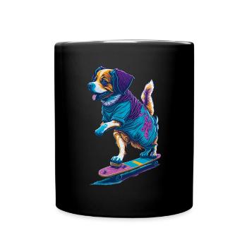 Illustration eines Hundes auf einem Skateboard - Tasse einfarbig - Schwarz - Vorne