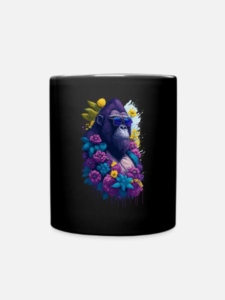 Illustration of a gorilla wearing sunglasses - Full Colour Mug - black