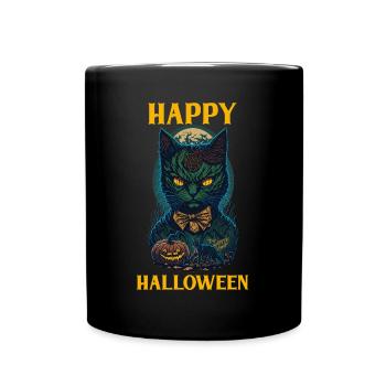 Cartoon Halloween Cat - Happy Halloween - Full Colour Mug - black - Front
