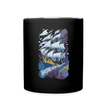 Illustration d’art de ligne de voilier - Mug uni - noir - Devant