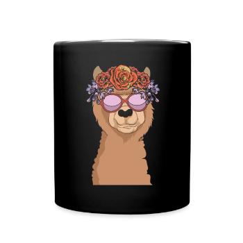 Coole Sonnenbrille Blumen Lama Geschenk Alpaka - Tasse einfarbig - Schwarz - Vorne