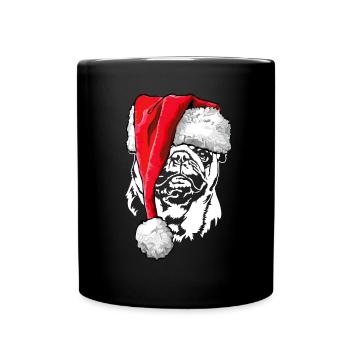 Santa Mops Weihnachten Nikolaus Hunde Wilsigns - Tasse einfarbig - Schwarz - Vorne