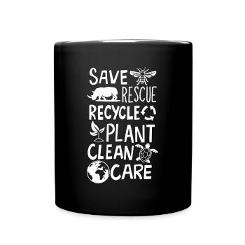 Save Bees Rescue Rhinos Recycle Earth Day - Tasse einfarbig - Schwarz - Vorne