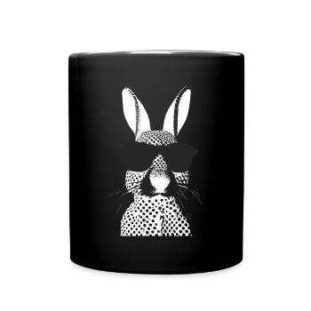 Fashionable Fashion Black and White Rabbit With Glasses - Full Colour Mug - black - Front