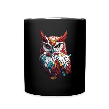 Eule Owl Lustig Farbenfroh Eulenliebhaber - Tasse einfarbig - Schwarz - Vorne