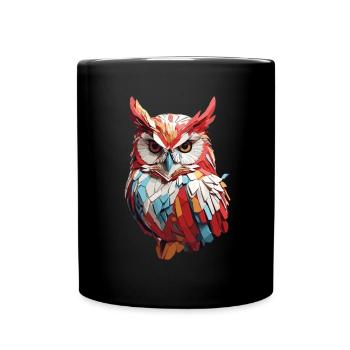 Eule Owl Lustig Farbenfroh Eulenliebhaber - Tasse einfarbig - Schwarz - Vorne