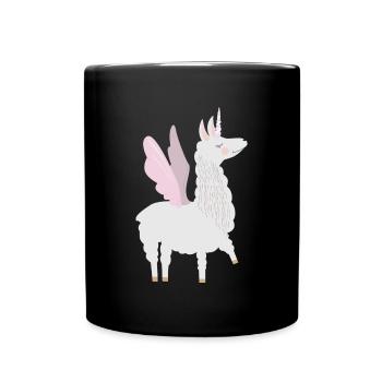 Alpaka Lama Einhorn Geschenk - Tasse einfarbig - Schwarz - Vorne