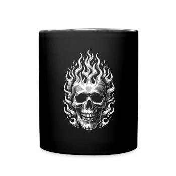 Skull mit Flammen brennender Skull - Tasse einfarbig - Schwarz - Vorne