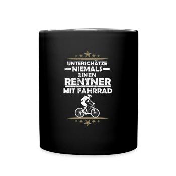 Rentner mit Fahrrad - Tasse einfarbig - Schwarz - Vorne