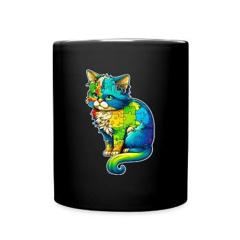 Soutien sensibilisation à l'autisme chat coloré - Mug uni - noir - Devant