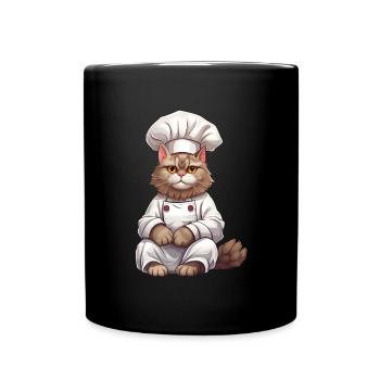 Cat Chef Design, Chat au chapeau de chef - Mug uni - noir - Devant