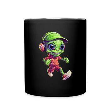 Jogger extraterrestre vert avec écouteurs - Mug uni - noir - Devant