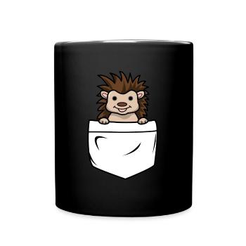 Igelmotiv Igel In Brusttasche Weißbauchigel Tier - Tasse einfarbig - Schwarz - Vorne
