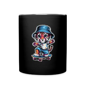Tiger auf Skateboard Skater Skateboarding für - Tasse einfarbig - Schwarz - Vorne