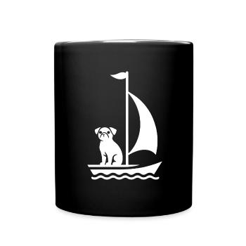Mops im Boot Silhouette Segeln Minimalistisch - Tasse einfarbig - Schwarz - Vorne