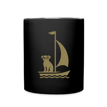 Mops im Boot Silhouette Segeln Minimalistisch - Tasse einfarbig - Schwarz - Vorne